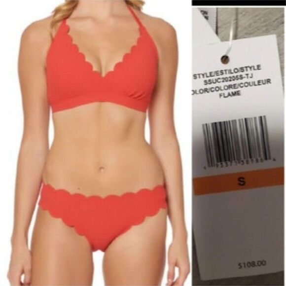 Nwt Jessica Simpson Scalloped Edge Red Bikini Top Sz Small - Picture 6 of 11